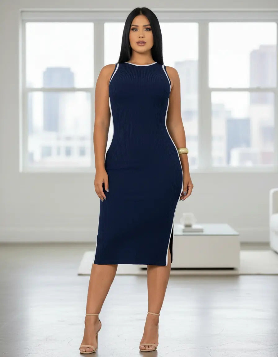 Vestido Midi Canelado Premium Regata Casual Básico Modelador