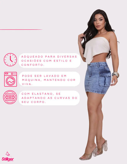 Saia Cargo Feminina Cintura Alta Com Lycra Levanta Bumbum