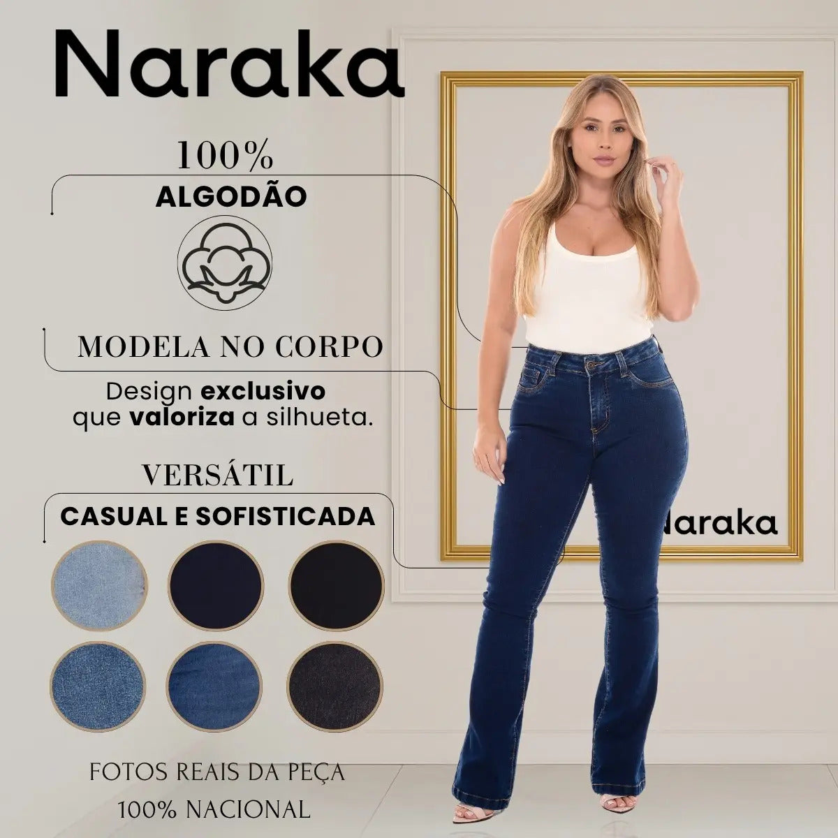Calça Jeans Flare Feminina Cintura Alta Com Elastano