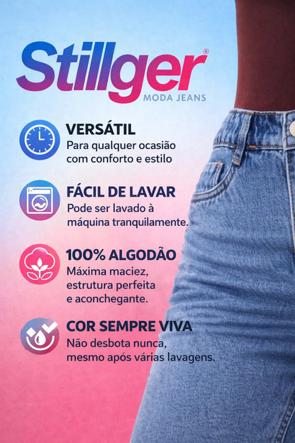 Calça Jeans Mom Stillger Feminina Cintura Alta Cor Clara