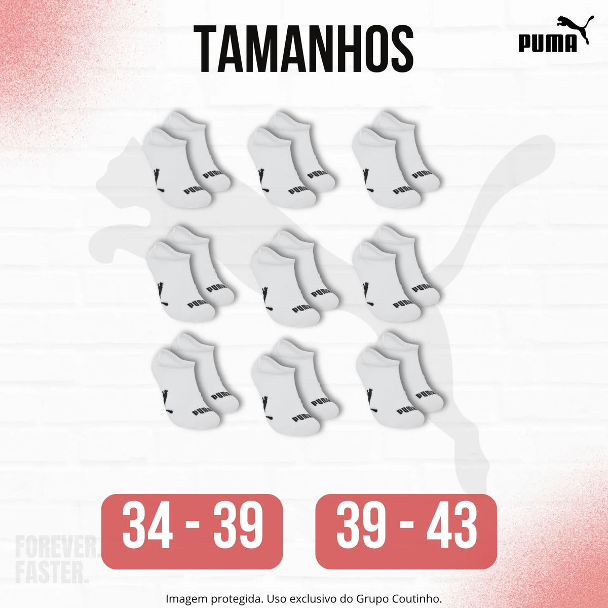 Kit 9 Pares Meias Invisível Puma Sapatilha Soquete Original