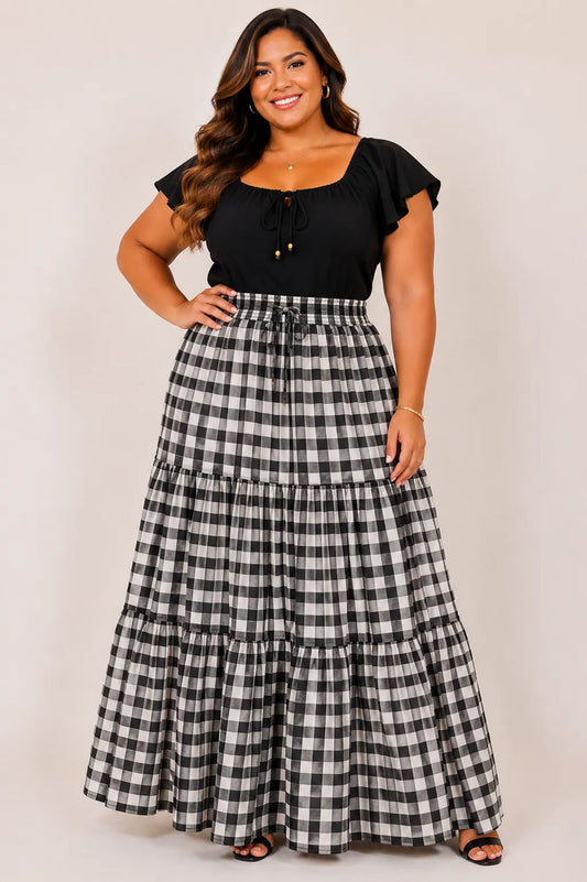 Saia Longa Com Babado Estica Bastante Veste 44 - 52 Elegante