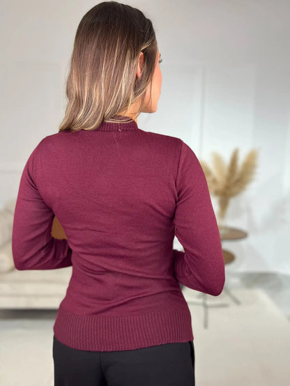 Blusa Trico Basica De Frio Feminina Decote V Manga Longa