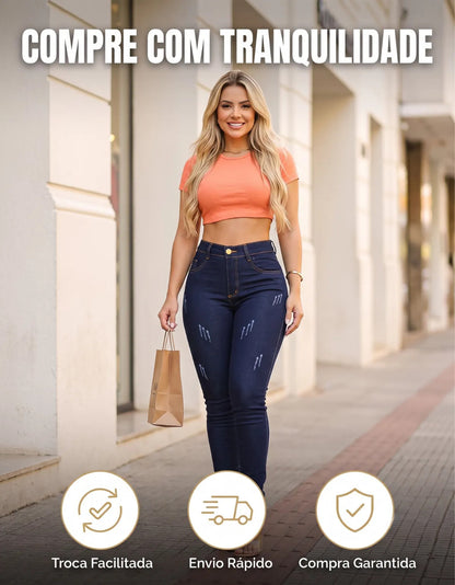 Calça Jeans Feminina Empina Bumbum Cintura Alta Lycra Preta