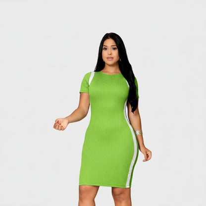 Vestido Canelado Curto Com Manga Casual Básico Modelador