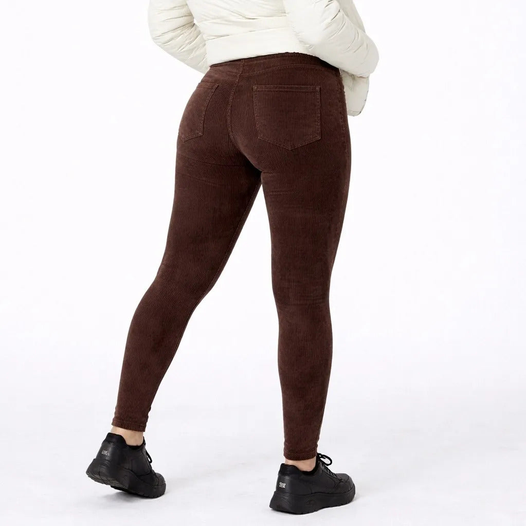 Calça Legging Veludo Cotelê Com Bolso Cós Alto Inverno