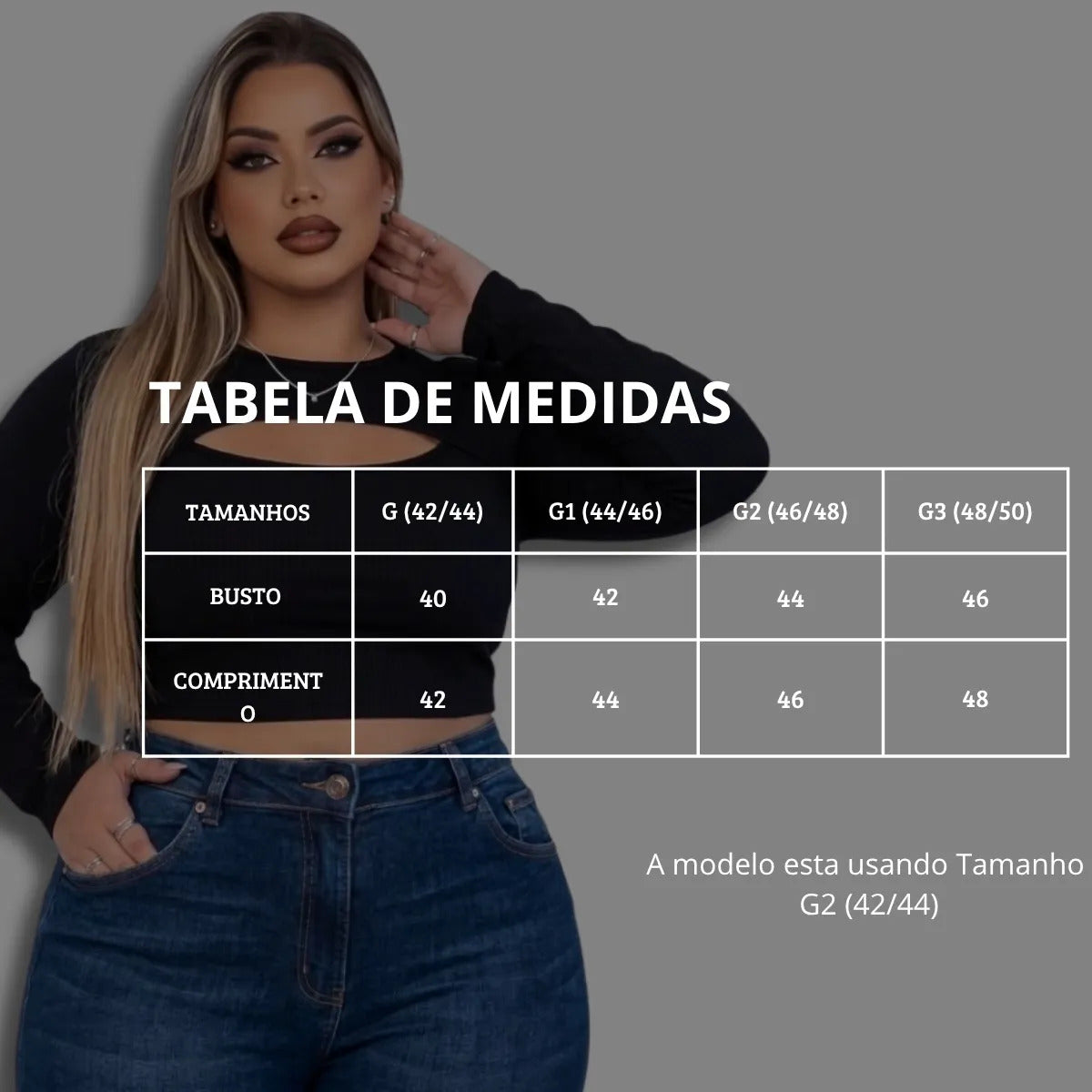 Cropped Feminino Plus Size Manga Longa Com Decote