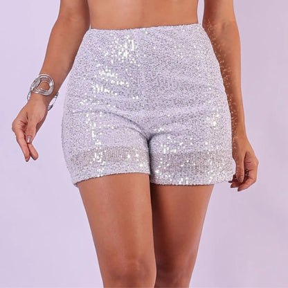 Short Bermuda Feminino Cintura Alta Paetê Balada Moda Brilho
