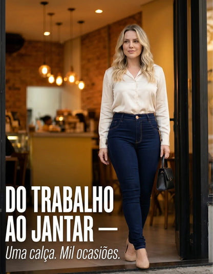 Calça Jeans Feminina Empina Bumbum Cintura Alta Lycra Preta