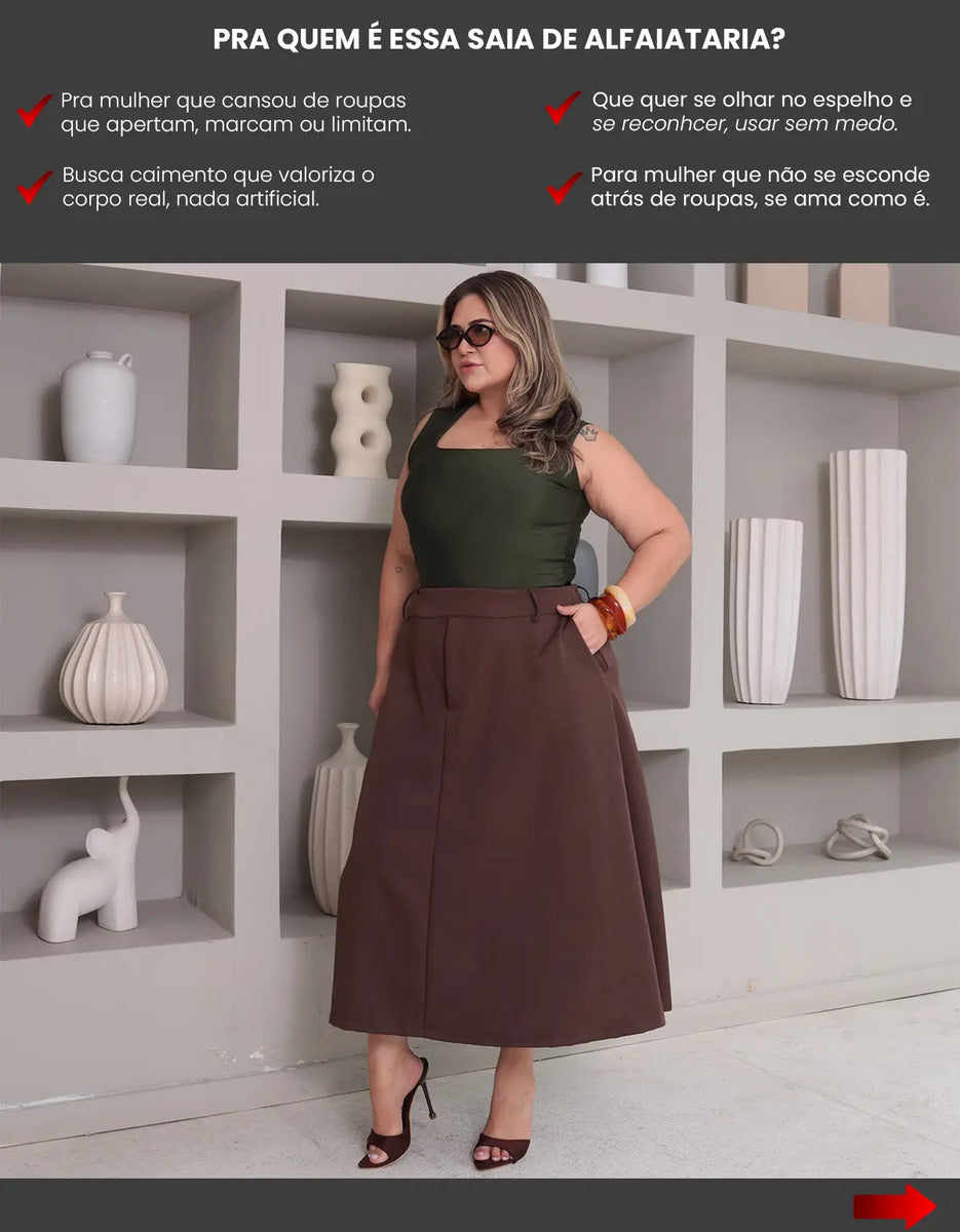 Saia Alfaiataria Feminina Plus Size Midi Evangélica Casual