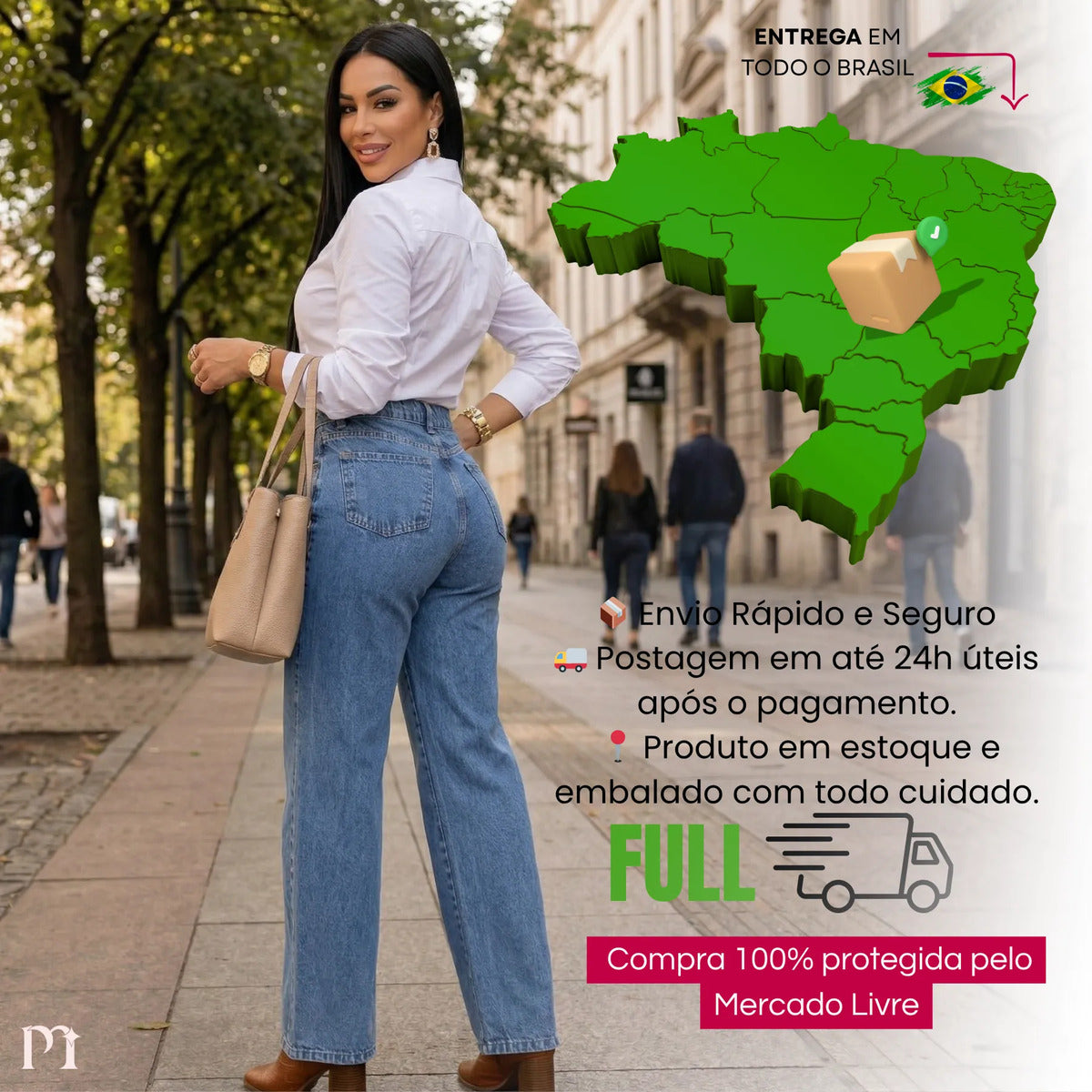 Calça Jeans Wide Leg Feminina Cintura Alta Caimento Perfeito