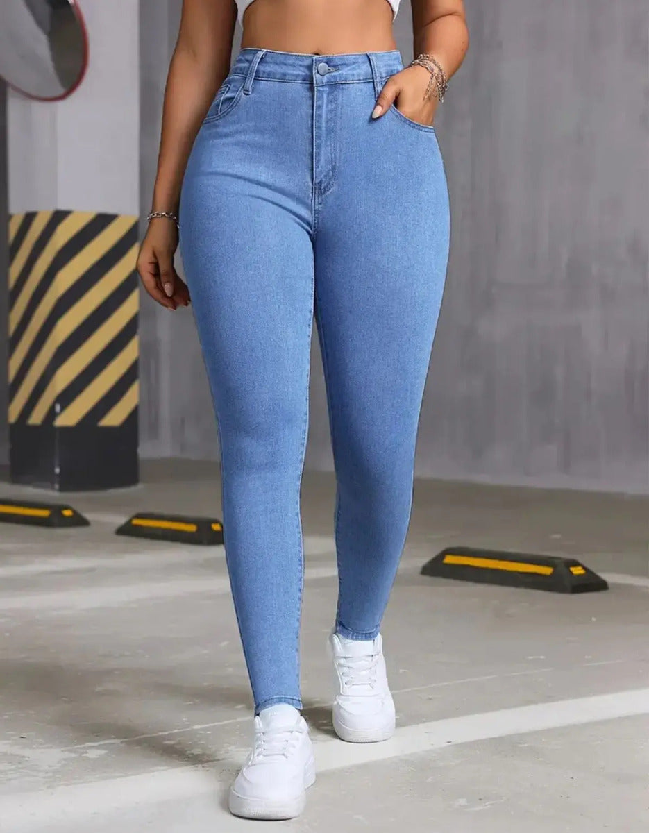 Calça Skinny Jeans Básica Feminina Cintura Alta Look Casual
