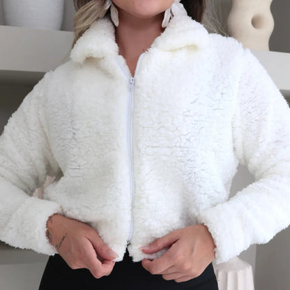 Casaco Teddy Curto Blusa Frio Pelo Feminino Cropped Pelinho
