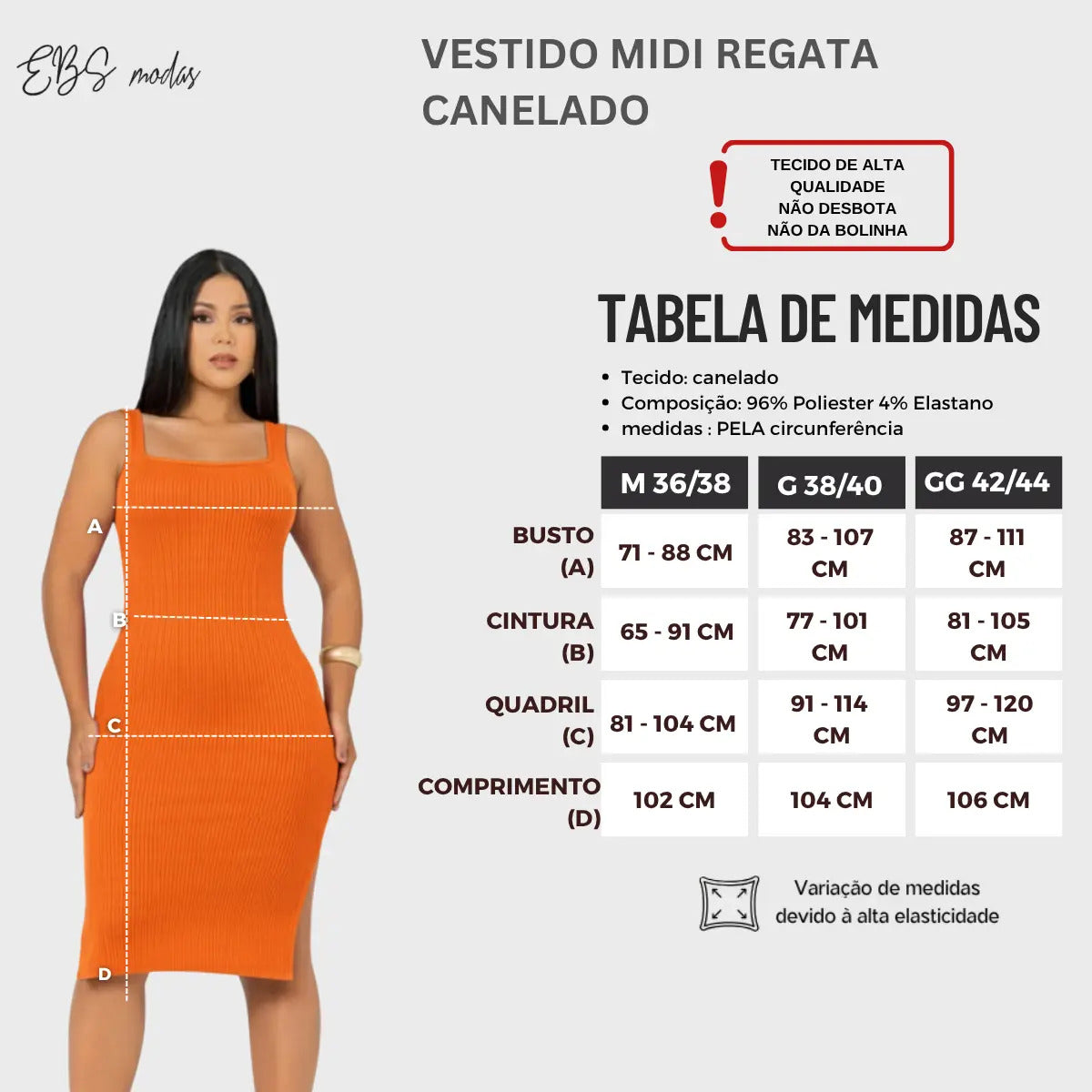 Vestido Midi Canelado Premium Com Alça E Fendas Casual Básico