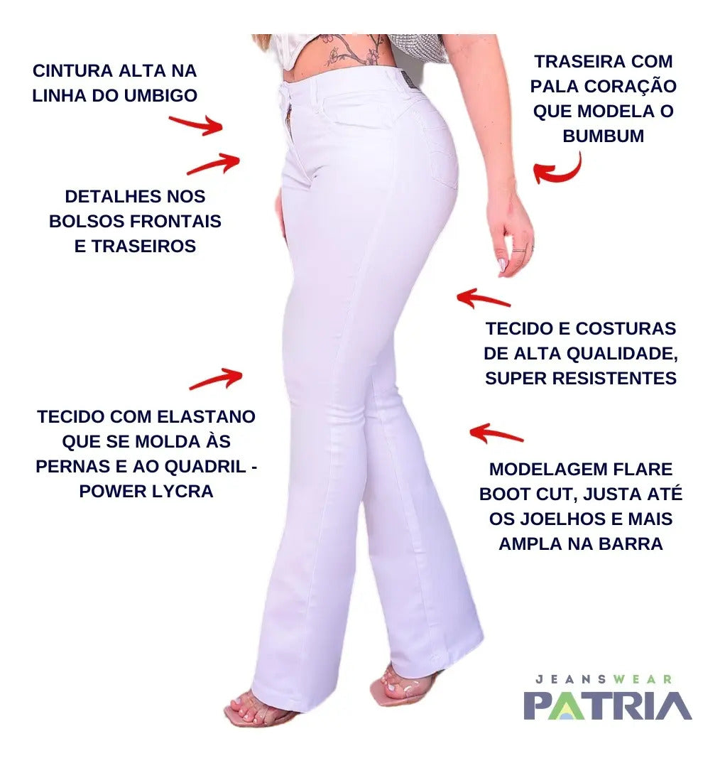 Calça Branca Feminina Cós Alto Hot Pants Com Lycra Premium