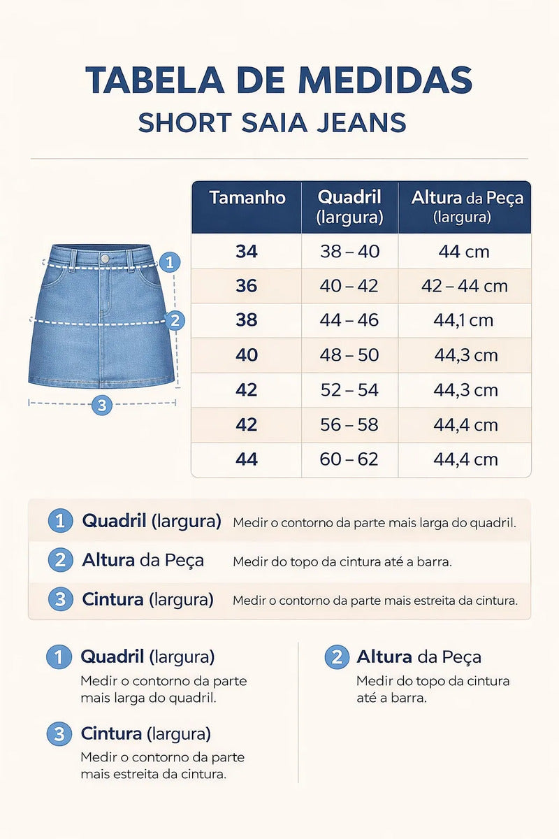 Short Saia Jeans Premium Feminino Cintura Alta Moda Casual