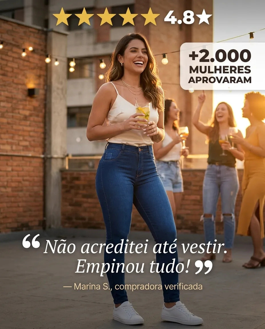 Calça Feminina Jeans Cintura Alta Skinny Levanta Bumbum