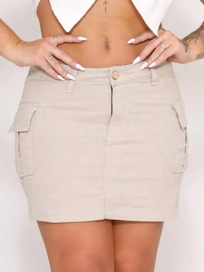 Saia Cargo Feminina Mini Jeans Algodão C/ Lycra