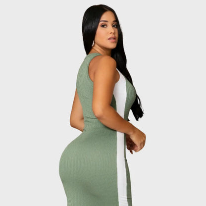 Vestido Canelado Midi Faixas Regata Casual Básico Modelador