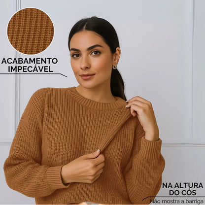 Suéter Blusa Manga Longa Max Cropped Frio Pullover Lã Trico