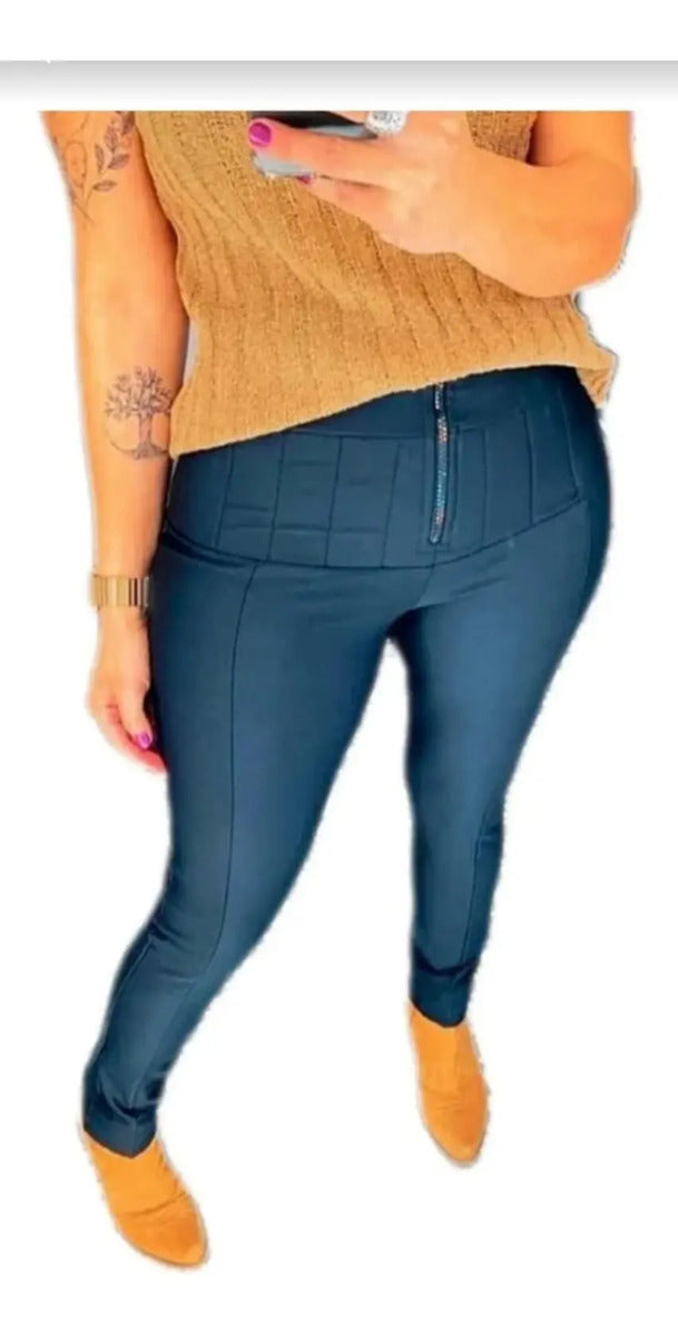 Calça Lipo Super Power Modeladora Cintura Alta C/ Zíper Fake