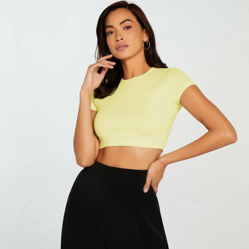 Top Cropped Feminino Básico Blusinha Academia Manga Curta