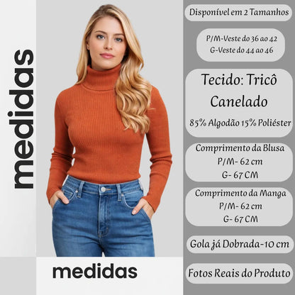 Blusa Cacharrel Feminina Tricô Lã Blusinha Gola Alta Rolê