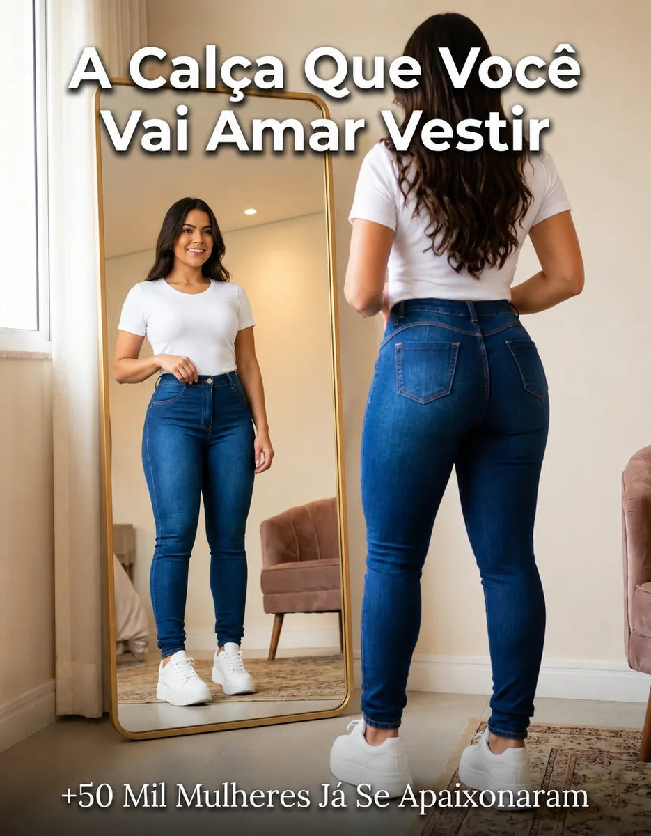 Calça Jeans Feminina Preta Skiny Cintura Alta Levanta Bumbum