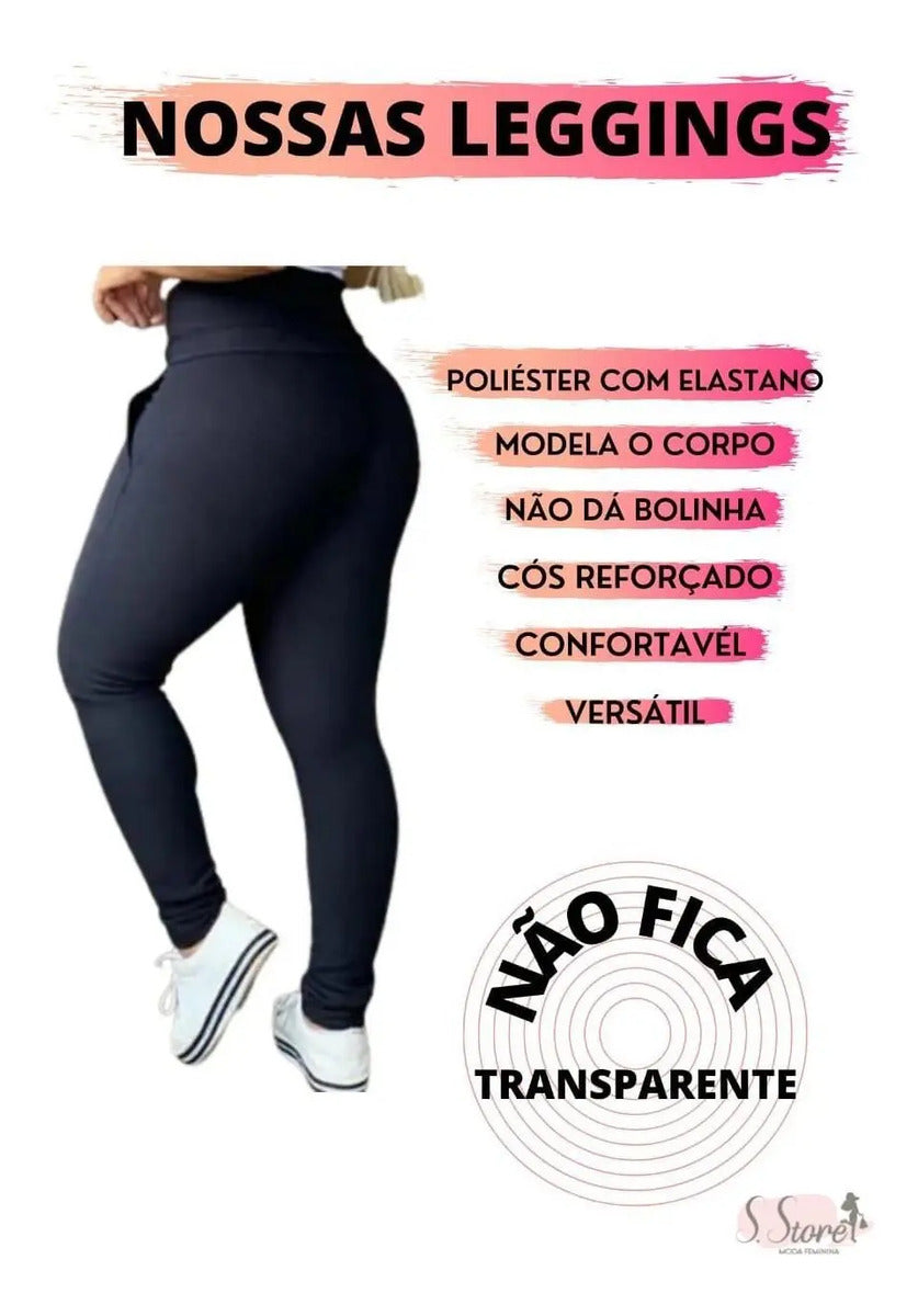Calça Legging Plus Size Montaria Flanelada Forrada Cós Largo