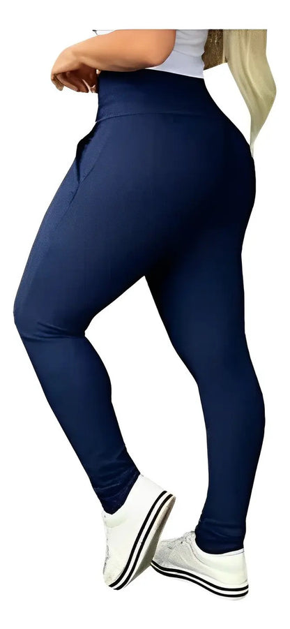 Calça Legging Plus Size Montaria Flanelada Forrada Cós Largo