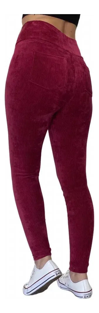 Calça Legging Veludo Cotelê Com Bolso Cós Alto Inverno