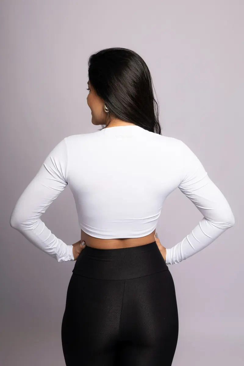 Cropped Feminina Poliamida Manga Longa Blusa Proteção Uv