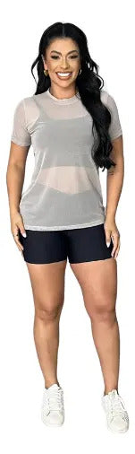Blusa Tule Camiseta Feminina Academia Fitness