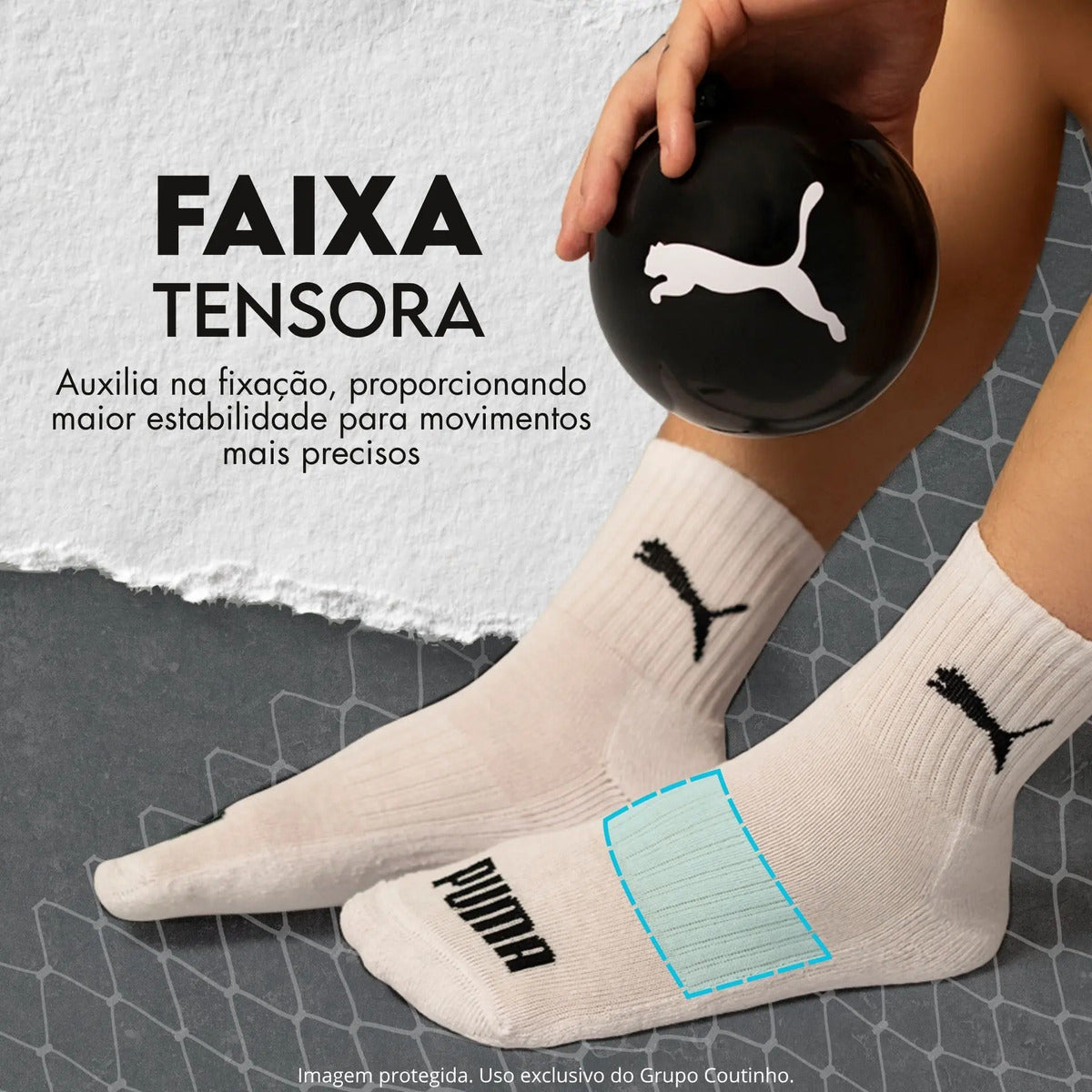 6 Pares Meias Puma Cano Médio Alto Atoalhada Academia Sport