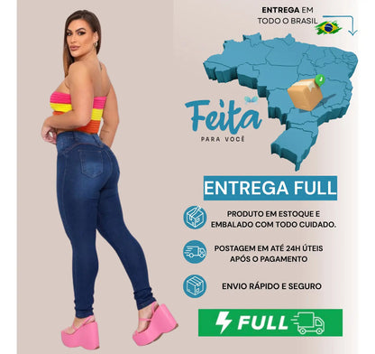Calça Preta Jeans Feminina Com Elastano Cintura Alta Skinny