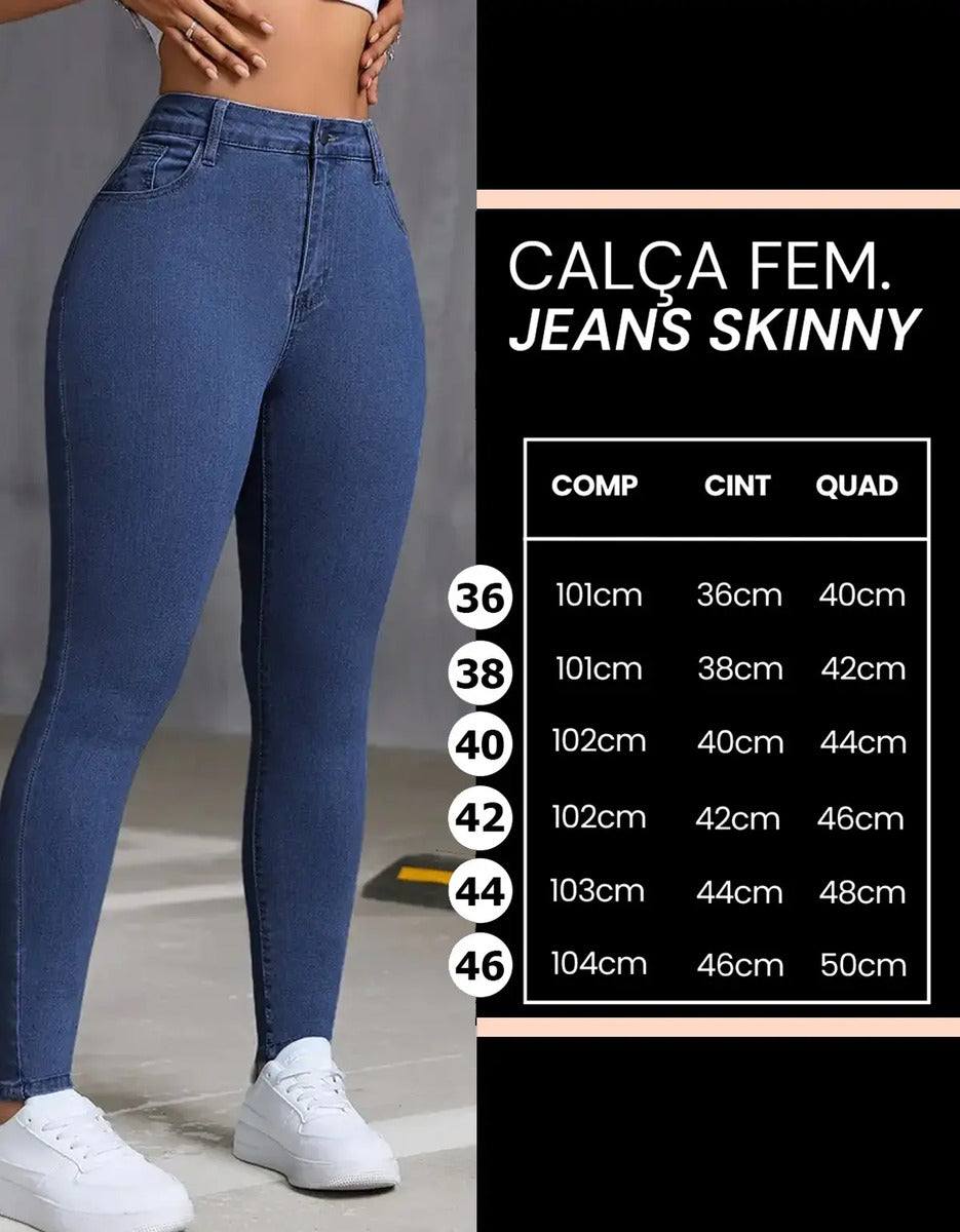 Calça Skinny Jeans Básica Feminina Cintura Alta Look Casual