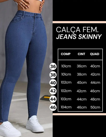 Calça Skinny Jeans Básica Feminina Cintura Alta Look Casual