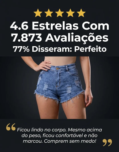 Short Jeans Feminino Cintura Alta Com Lycra Barra Desfiada