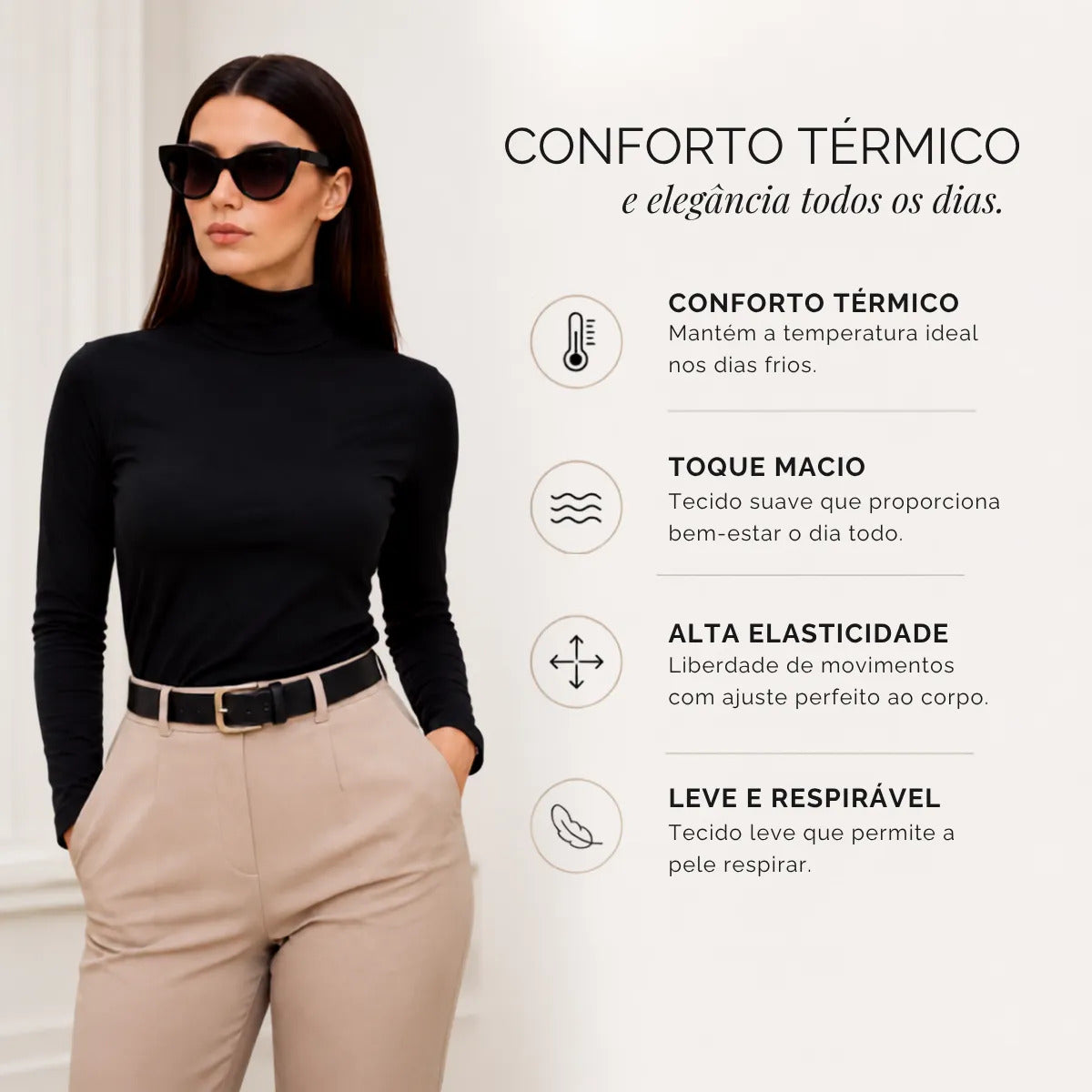 Blusa Térmica Feminina Gola Alta Zanca Peluciada Manga Longa