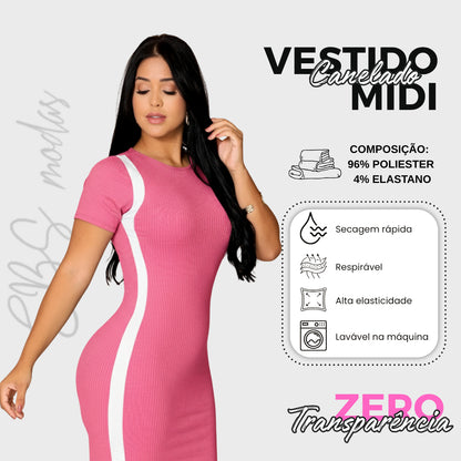 Vestido Canelado Curto Com Manga Casual Básico Modelador