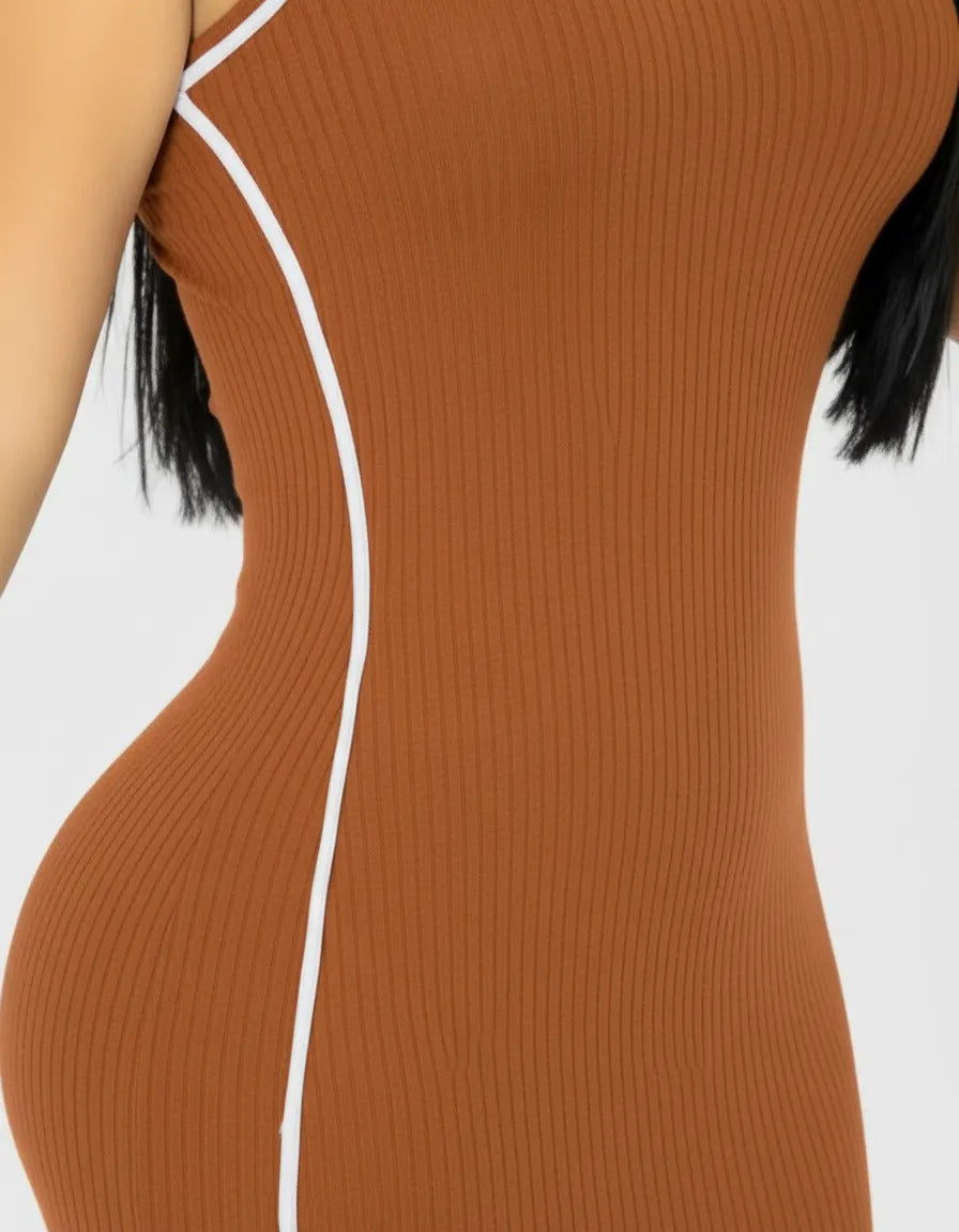Vestido Midi Canelado Premium Regata Casual Básico Modelador