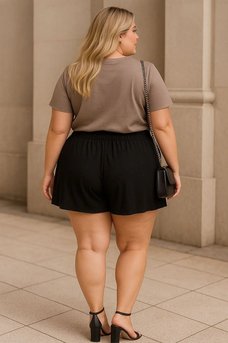 Short Plus Size Feminino Soltinho Com Cintura Alta Leve