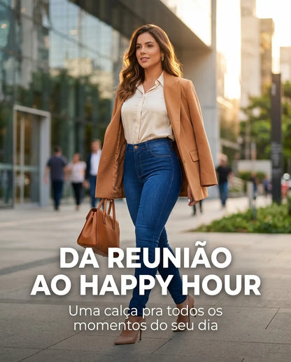 Calça Feminina Jeans Cintura Alta Skinny Levanta Bumbum