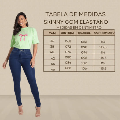 Calça Skinny Jeans Feminina Cintura Alta Marmorizada Lycra
