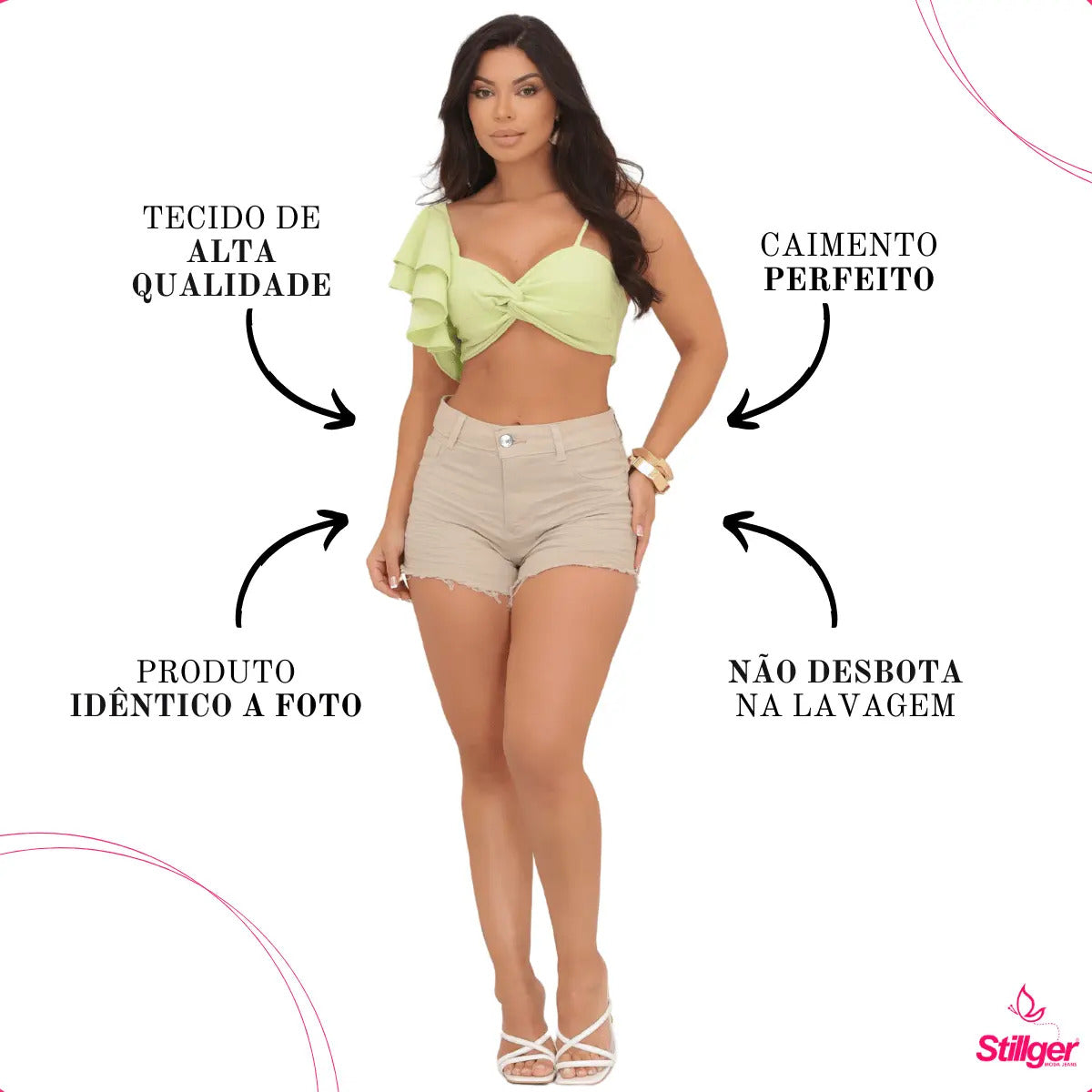 Short Jeans Feminino Cintura Alta Com Lycra Barra Desfiada