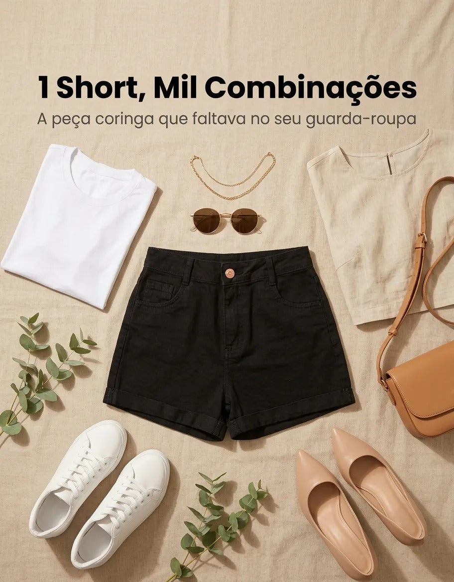 Short Jeans Feminino Cintura Alta C/ Lycra Hot Pant Stillger
