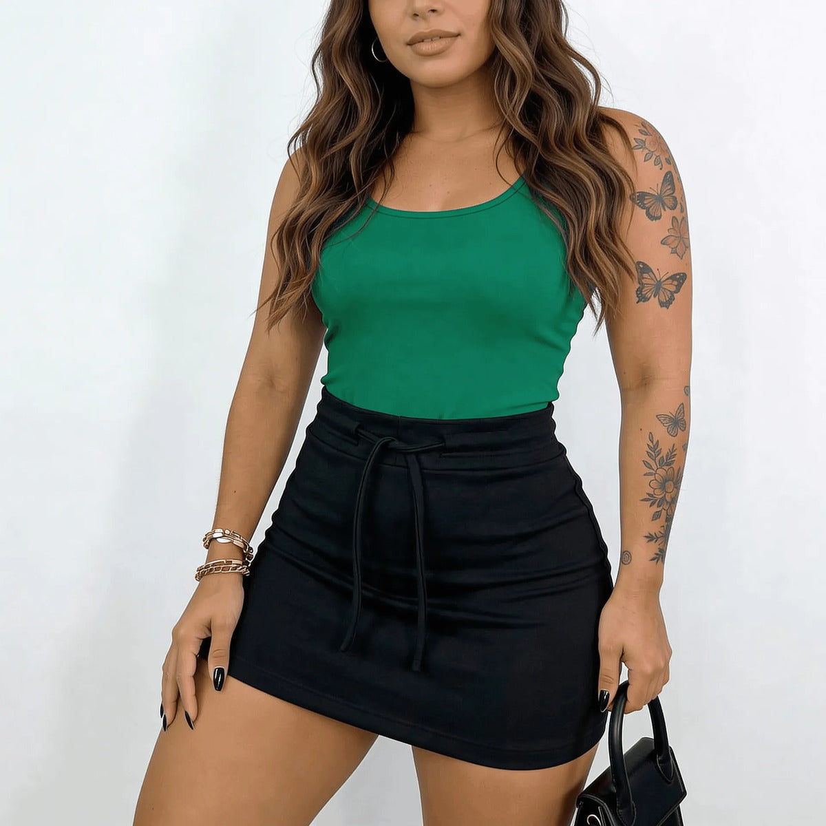 Short Saia Feminina Cintura Alta Ajuste Cintura Basico Chic