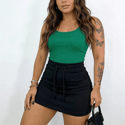 Short Saia Feminina Cintura Alta Ajuste Cintura Basico Chic