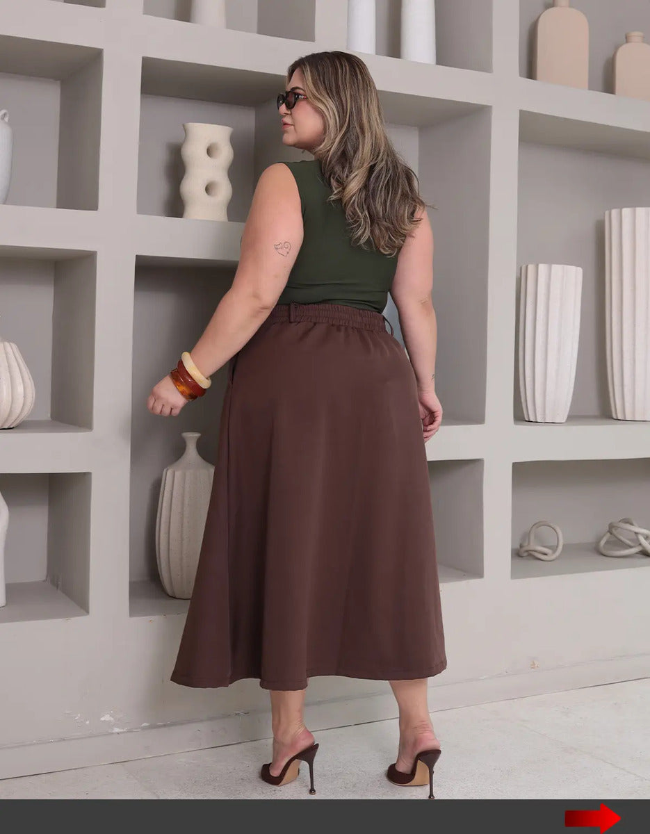 Saia Alfaiataria Feminina Plus Size Midi Evangélica Casual