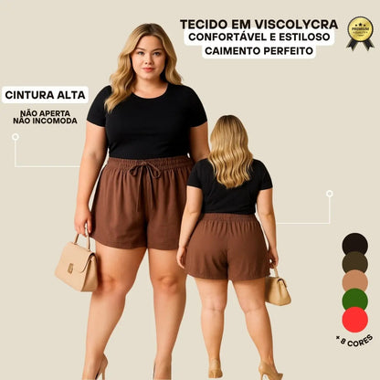Short Plus Size Feminino Soltinho Com Cintura Alta Leve